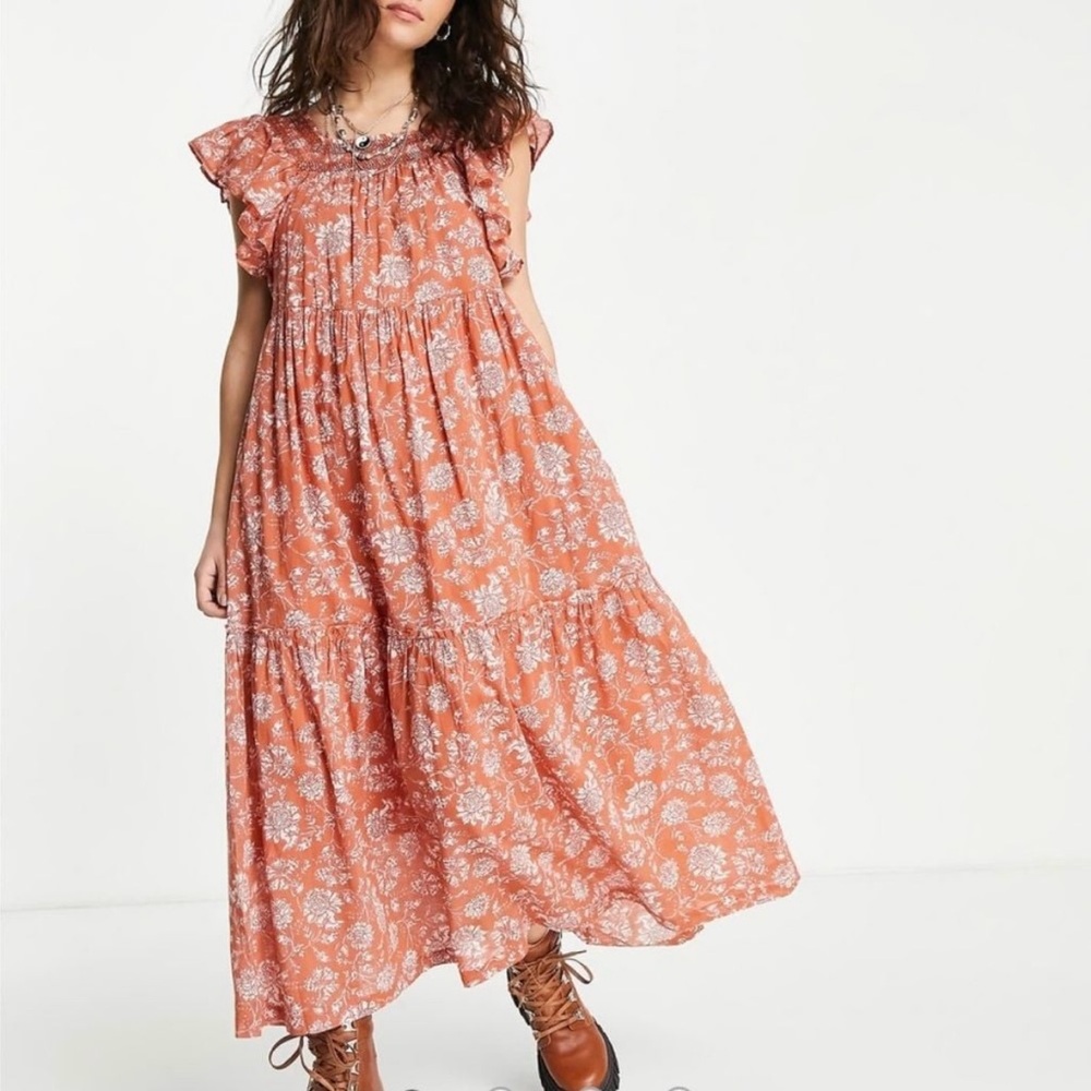 Free People Women’s Bonita Floral Print Flutter Sleeve Midi Dress Size Small